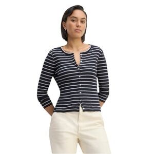 Everlane The Vintage Rib Cardigan Top in Navy / Bone Size XXS #1925